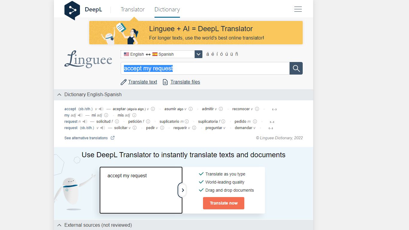 accept my request - Spanish translation – Linguee